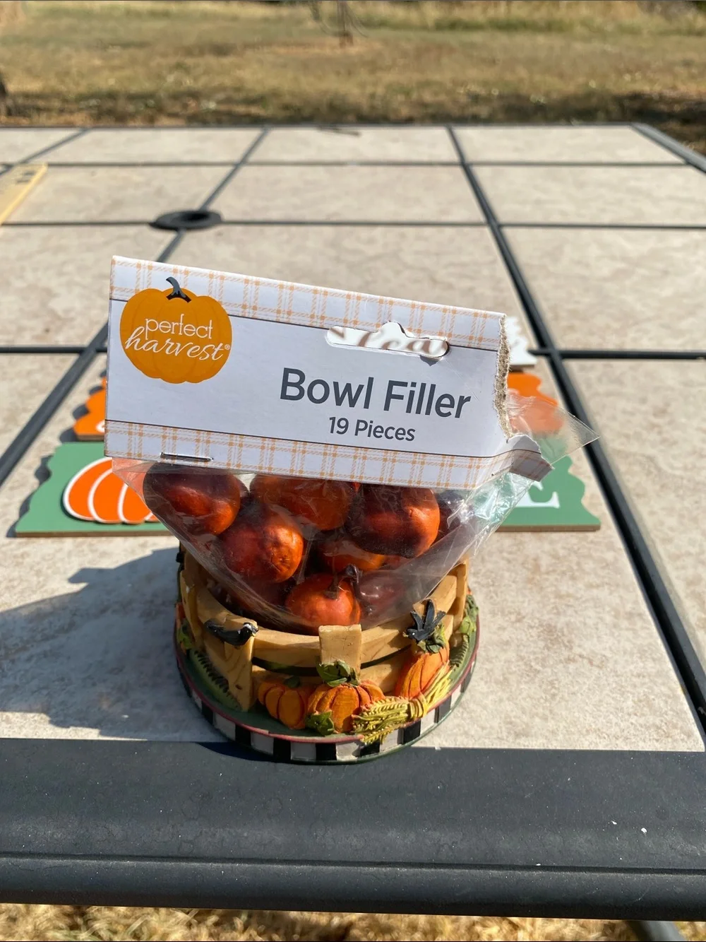 Perfect Harvest Fall Decor Set Bowl Filler Pumpkin Fence Ring and Hanging Sign
